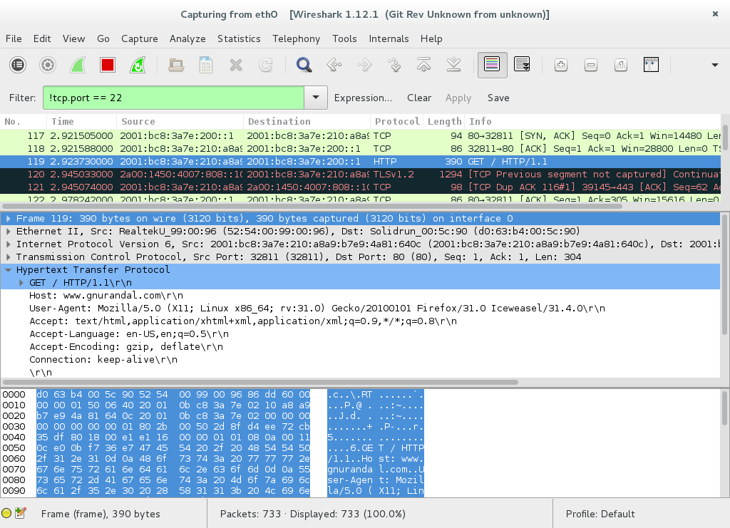 The wireshark network traffic analyzer